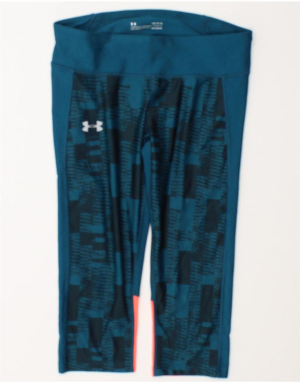 Under Armour Womens Heat Gear Capri Leggings UK 14 Large Blue Colourblock