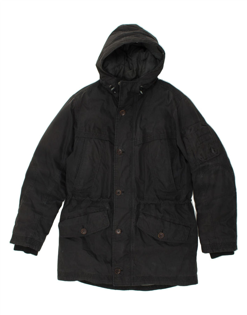 TIMBERLAND Mens Hooded Padded Coat UK 40 Large Black Cotton | Vintage Timberland | Thrift | Second-Hand Timberland | Used Clothing | Messina Hembry 