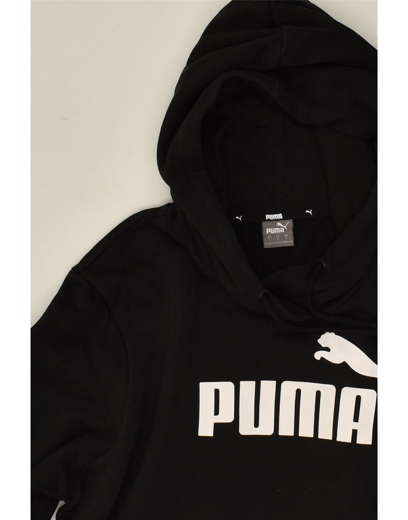 PUMA Womens Graphic Hoodie Jumper UK 16 Large Black Cotton | Vintage Puma | Thrift | Second-Hand Puma | Used Clothing | Messina Hembry 