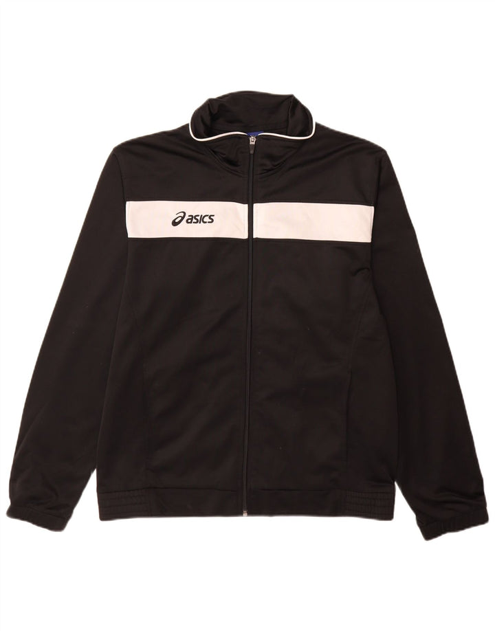Asics Mens Tracksuit Top Jacket Large Black Colourblock Polyester
