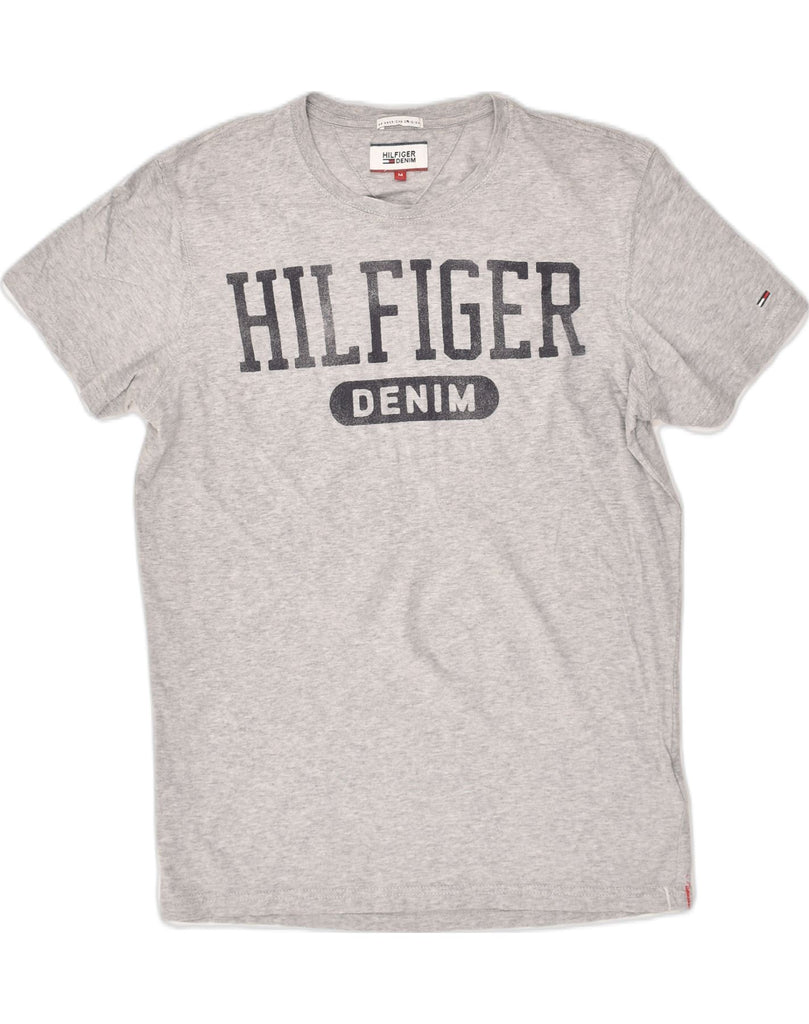 TOMMY HILFIGER Womens Graphic T-Shirt Top UK 14 Medium Grey Cotton | Vintage Tommy Hilfiger | Thrift | Second-Hand Tommy Hilfiger | Used Clothing | Messina Hembry 