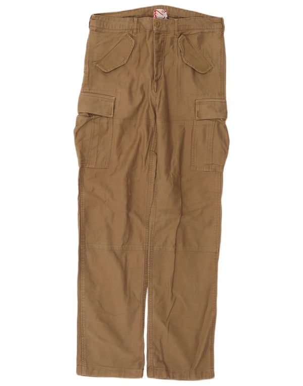 Vintage Mens Straight Cargo Trousers W34 L33 Brown Cotton