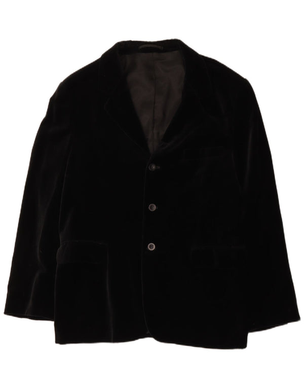 Impuls Mens 3 Button Velvet Blazer Jacket UK 40 Large Black Cotton