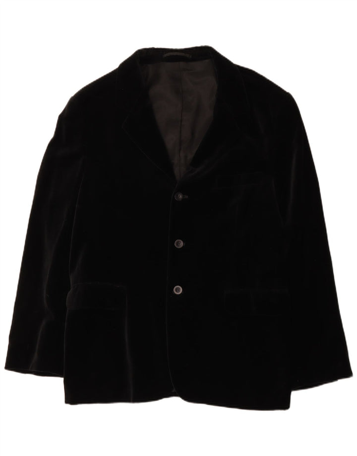 Impuls Mens 3 Button Velvet Blazer Jacket UK 40 Large Black Cotton