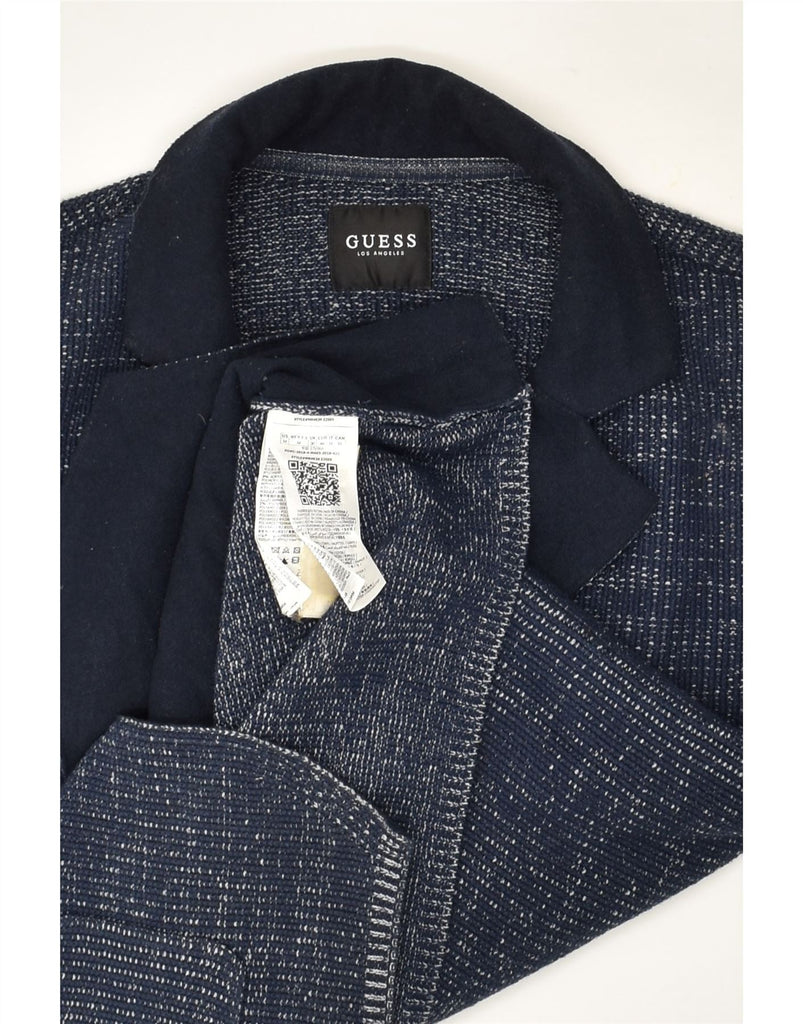 GUESS Mens 3 Button Knit Blazer Jacket UK 36 Small Navy Blue Wool | Vintage Guess | Thrift | Second-Hand Guess | Used Clothing | Messina Hembry 