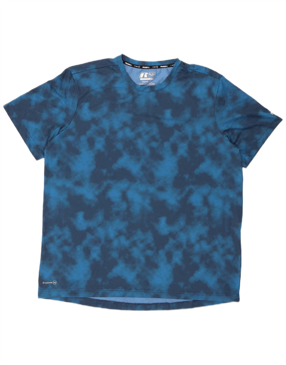 RUSSELL ATHLETIC Mens Dri-Power T-Shirt Top XL Blue Tie Dye