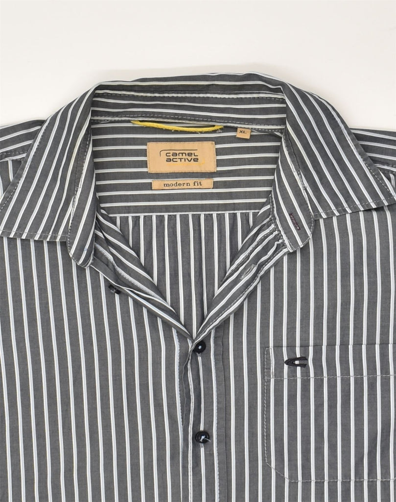 CAMEL ACTIVE Mens Modern Fit Shirt XL Grey Striped Cotton | Vintage Camel Active | Thrift | Second-Hand Camel Active | Used Clothing | Messina Hembry 