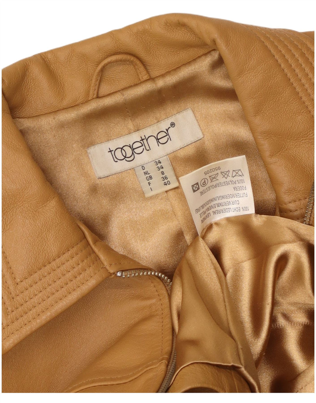 TOGETHER Womens Leather Jacket UK 8 Small  Beige Leather