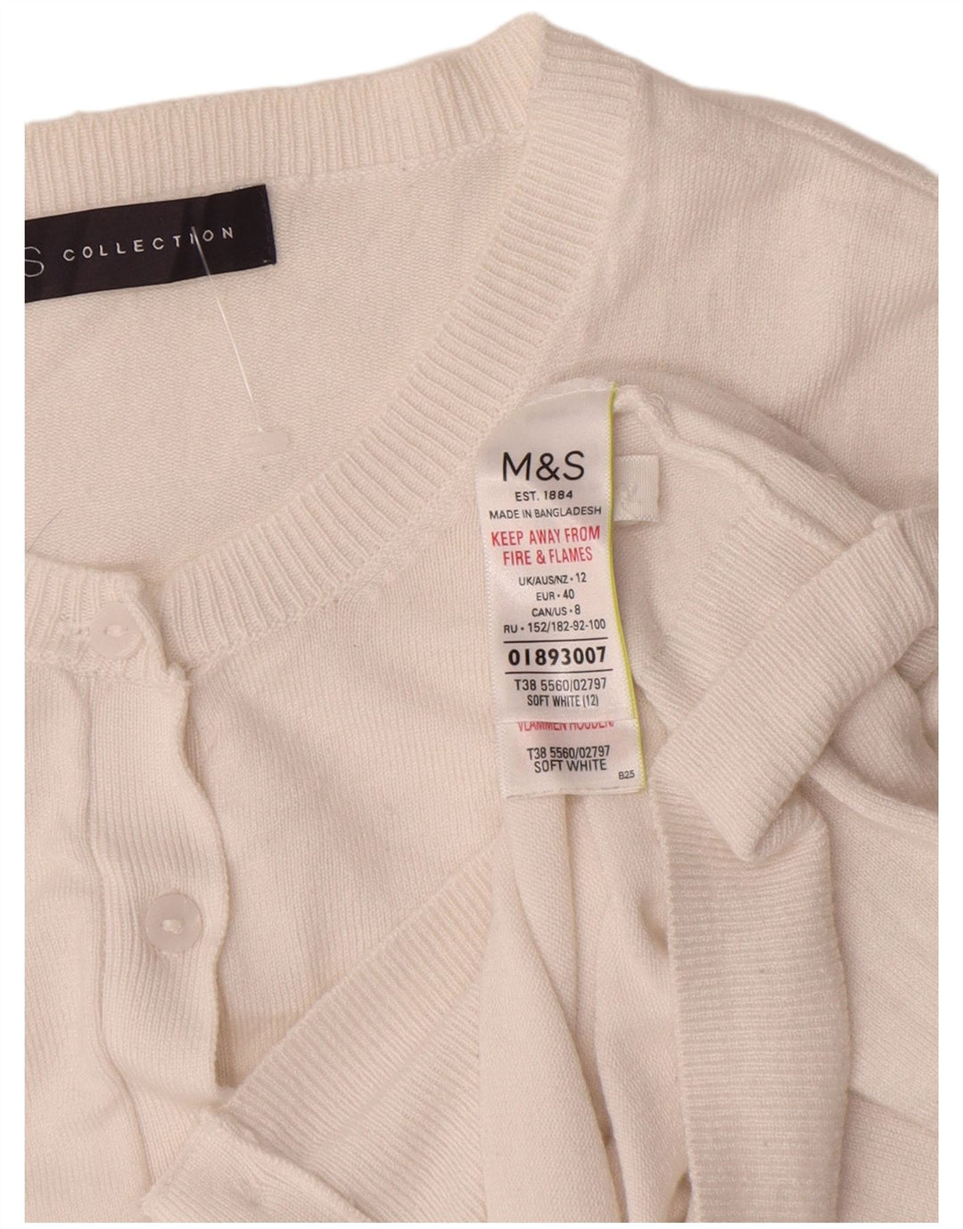 Marks & Spencer Womens 3/4 Sleeve Crop Cardigan Sweater UK 12 Medium White