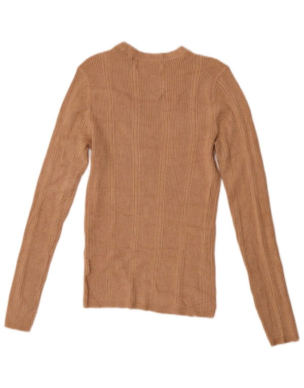 Marks & Spencer Womens Top Long Sleeve UK 8 Small Beige Viscose