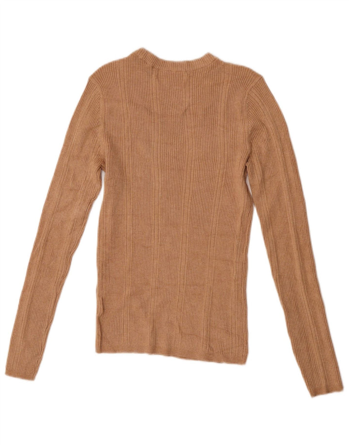 Marks & Spencer Womens Top Long Sleeve UK 8 Small Beige Viscose