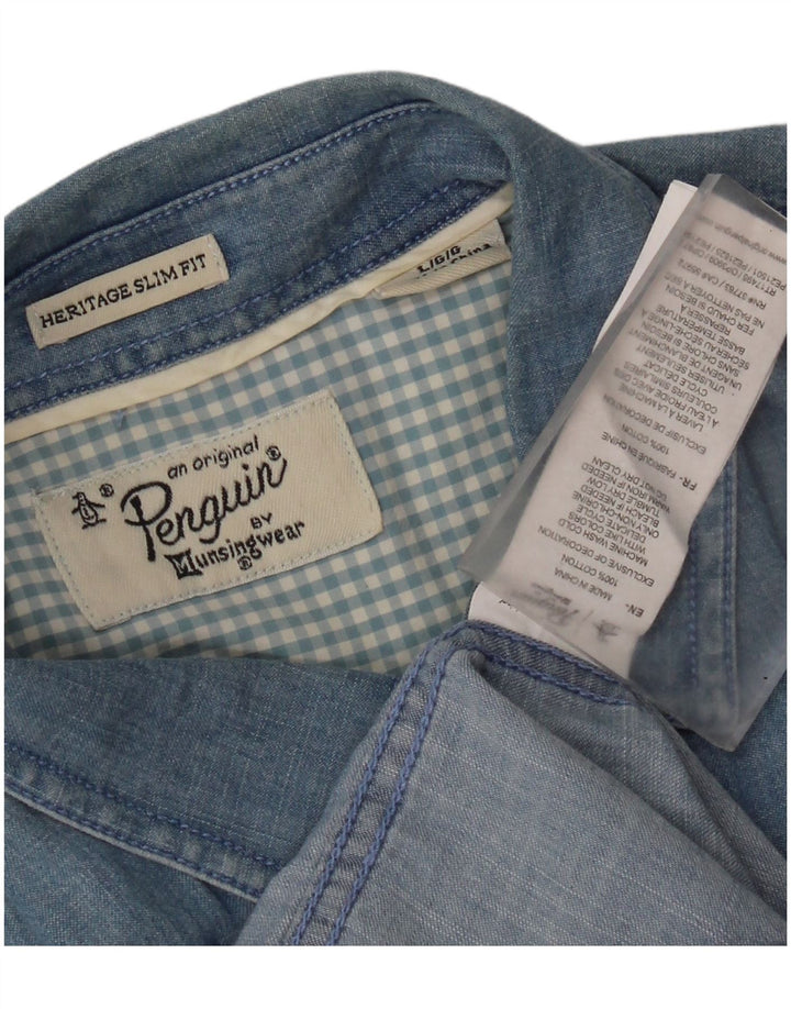 Penguin Mens Heritage Slim Fit Denim Shirt Large Blue Cotton