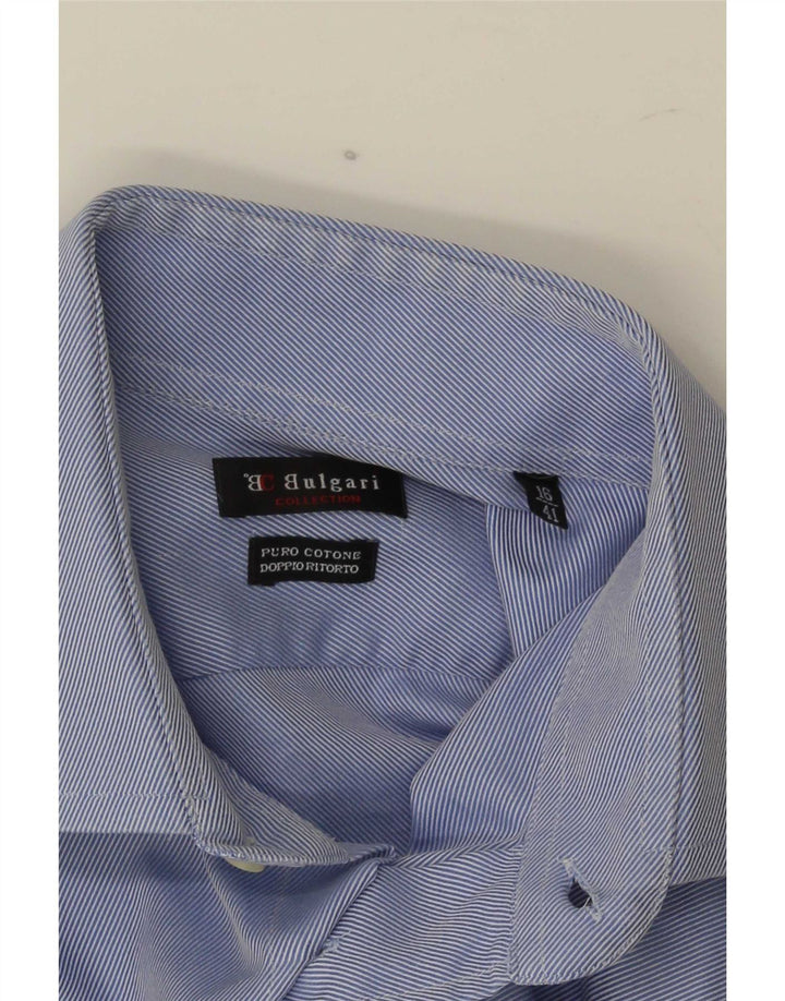 Vintage Mens Shirt Size 41 16 Large Blue Pinstripe Cotton