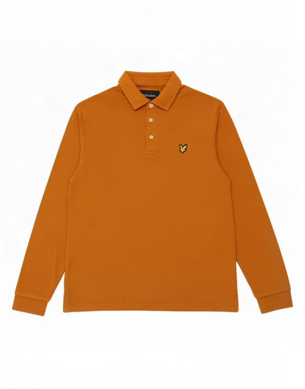 Lyle & Scott Mens Long Sleeve Polo Shirt Medium Orange Cotton
