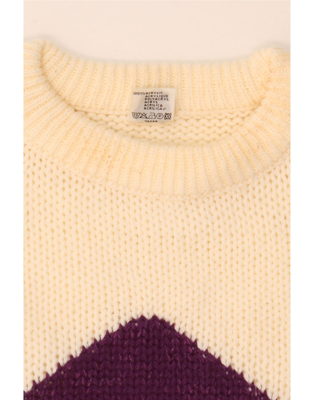 C&A Womens Crew Neck Jumper Sweater EU 40 Medium Off White Argyle/Diamond