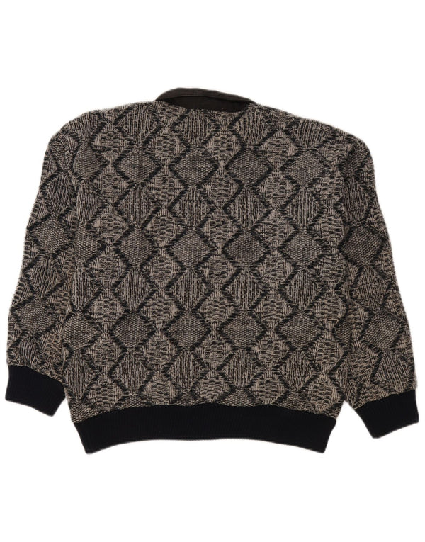 Vintage Mens Polo Neck Jumper Sweater Small Grey Geometric Acrylic