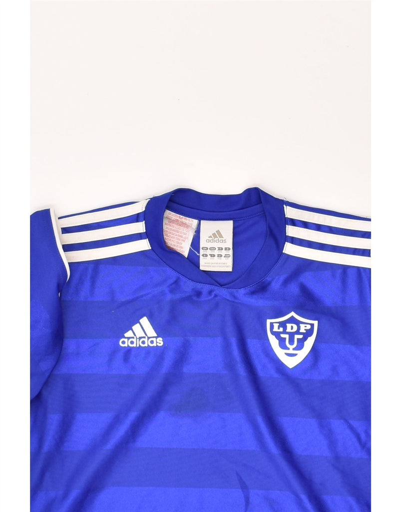 ADIDAS Boys T-Shirt Top 9-10 Years 2XS Blue Striped Polyester | Vintage Adidas | Thrift | Second-Hand Adidas | Used Clothing | Messina Hembry 