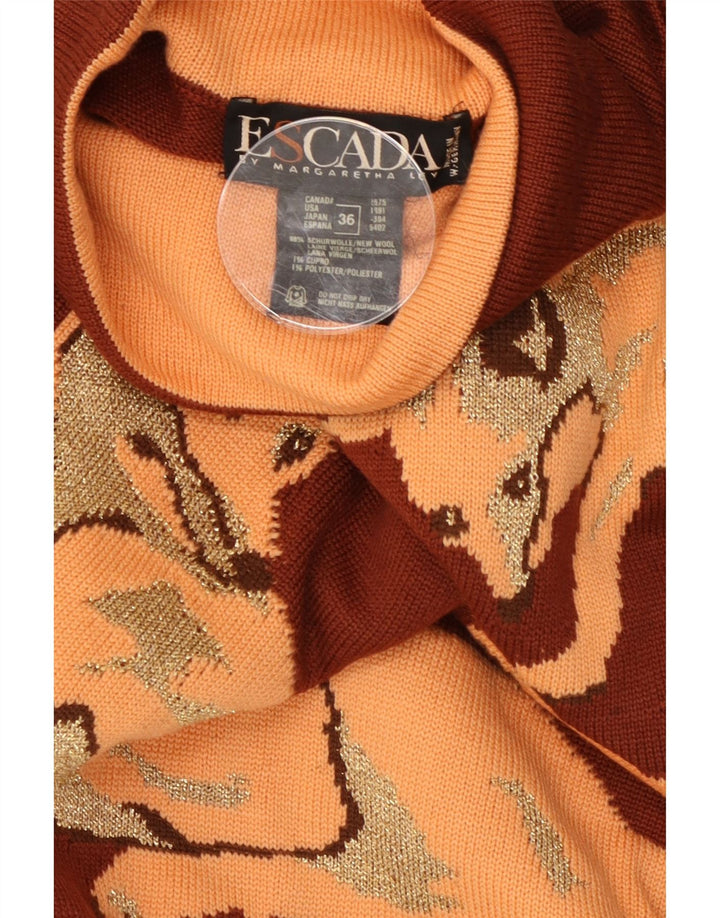 Escada Womens Graphic Roll Neck Jumper Sweater EU 36 Small Brown