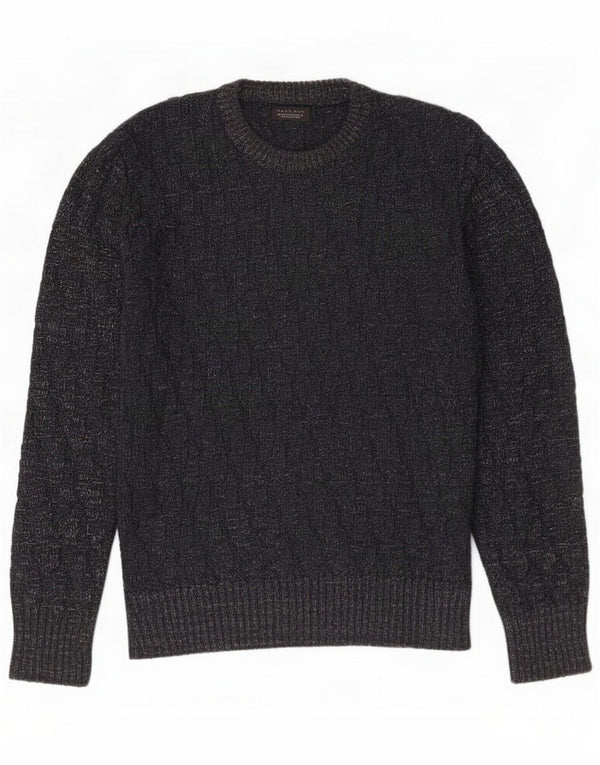 Zara Mens Crew Neck Jumper Sweater Medium Navy Blue Flecked Acrylic