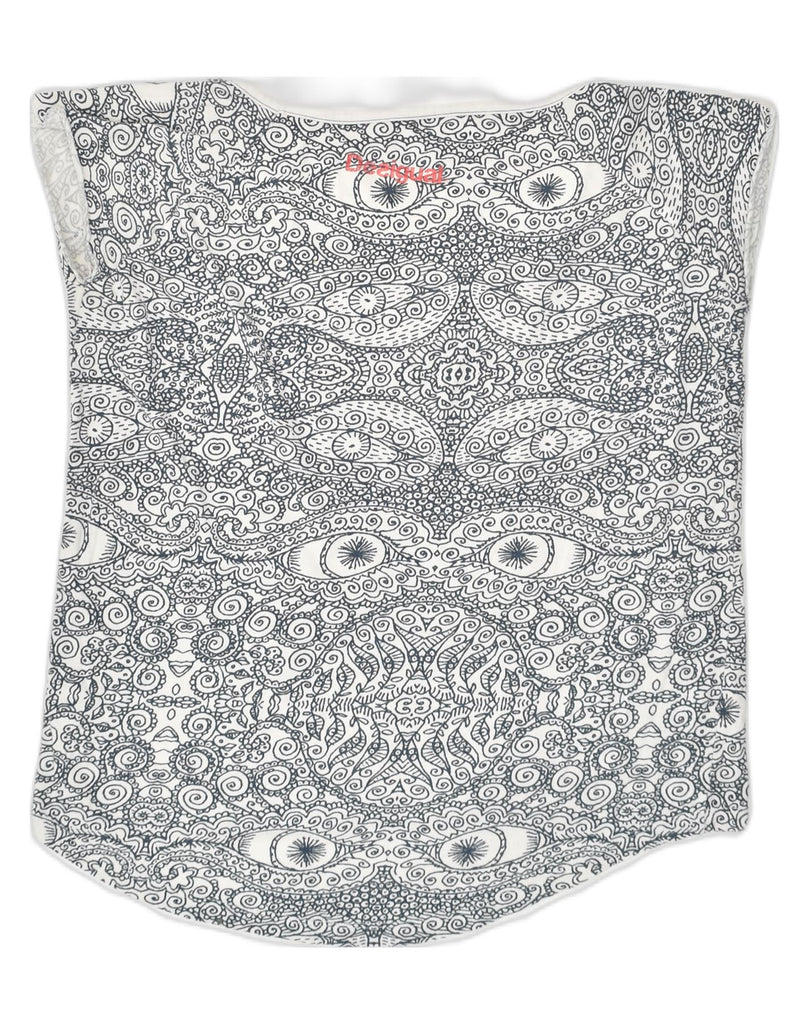 DESIGUAL Womens Graphic Vest Top UK 14 Medium Grey Paisley Cotton | Vintage Desigual | Thrift | Second-Hand Desigual | Used Clothing | Messina Hembry 