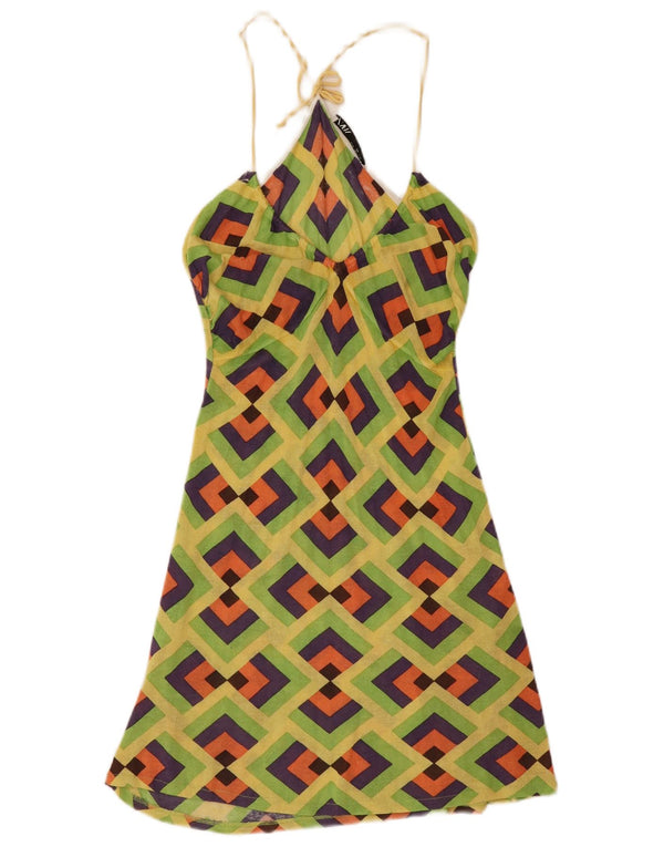 Zara Womens Halter Dress UK 8 Small Green Geometric