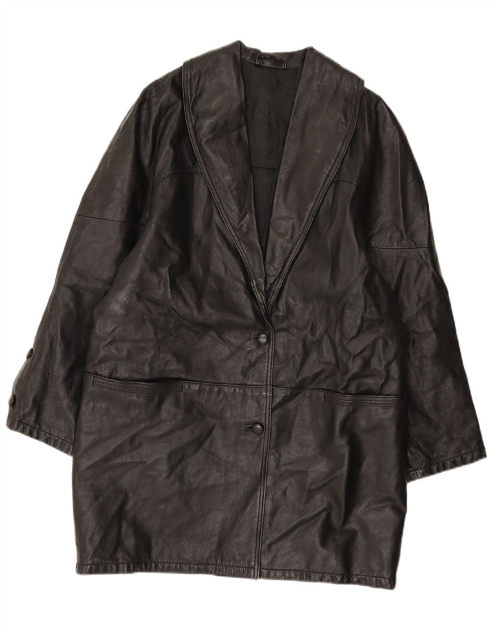 Vintage Womens Leather Coat UK 16 Large Black