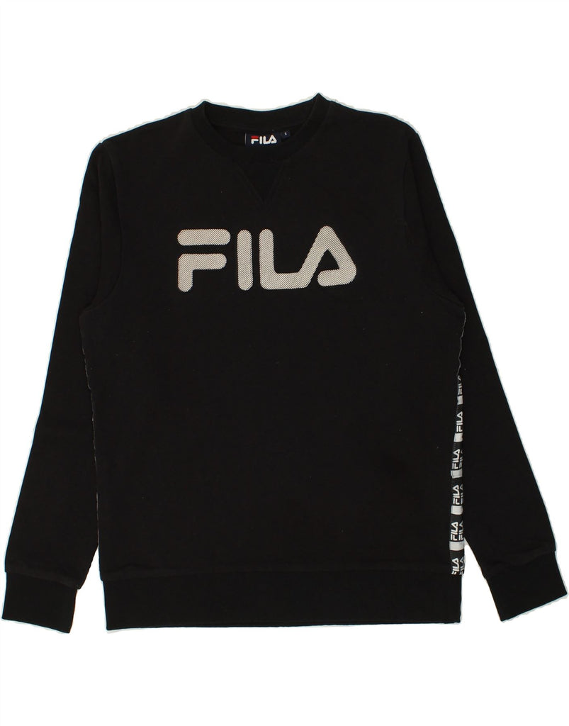 FILA Mens Graphic Sweatshirt Jumper Small Black Cotton | Vintage Fila | Thrift | Second-Hand Fila | Used Clothing | Messina Hembry 