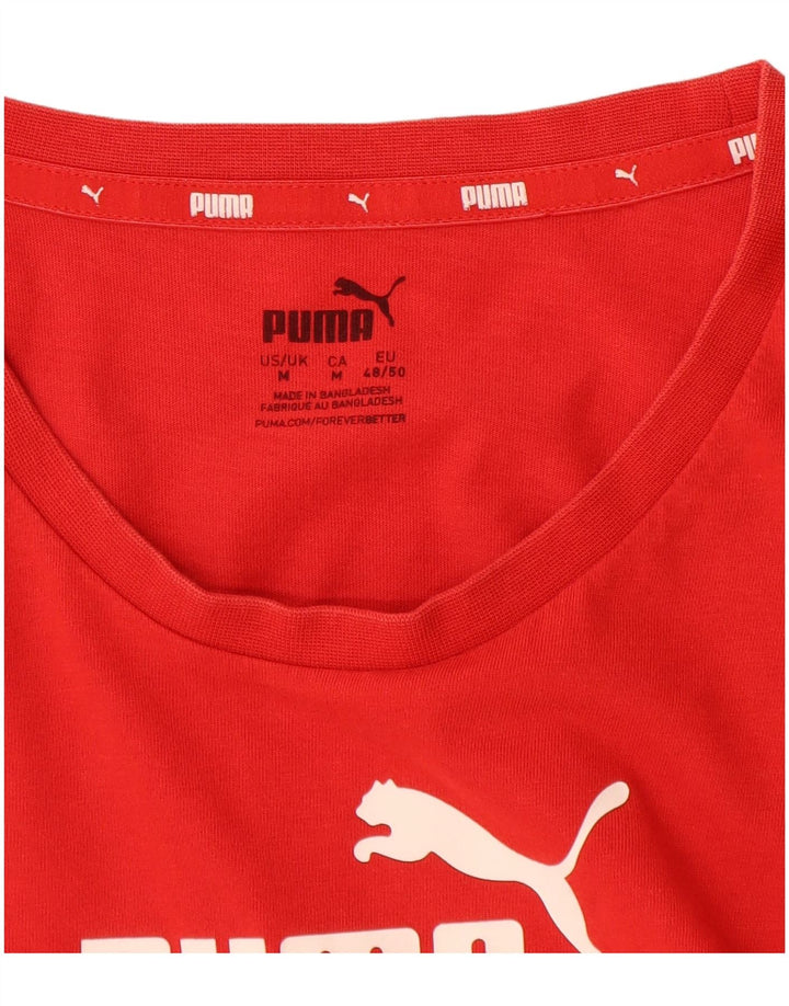 PUMA Mens Graphic T-Shirt Top Medium Red Colourblock Cotton