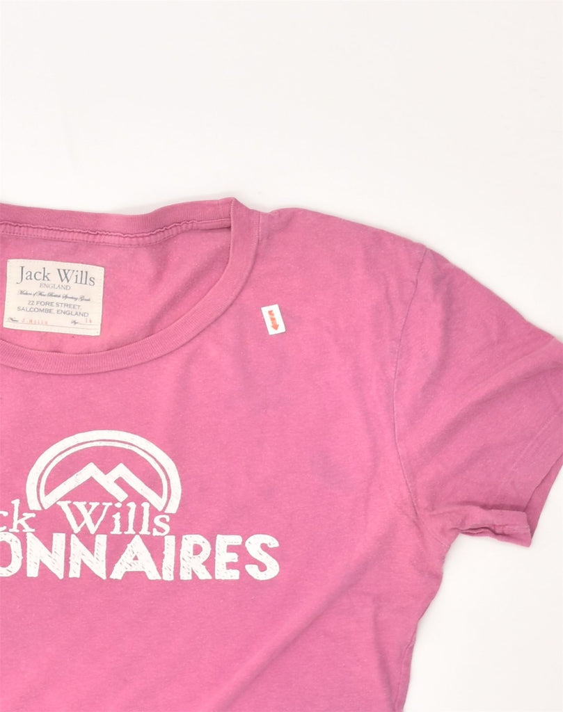 JACK WILLS Womens Graphic T-Shirt Top UK 14 Large Pink Cotton | Vintage Jack Wills | Thrift | Second-Hand Jack Wills | Used Clothing | Messina Hembry 