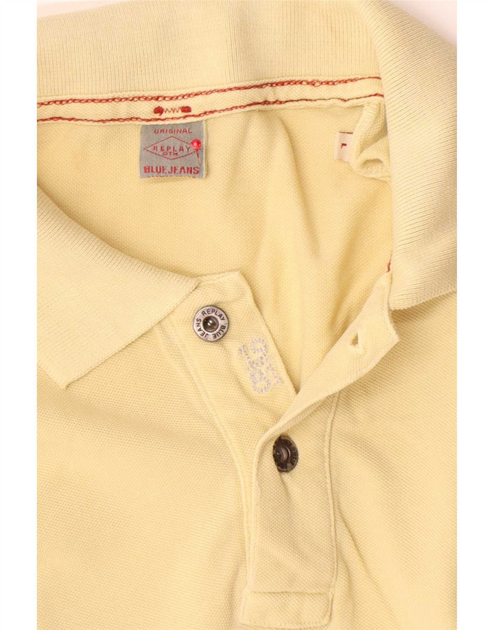 Replay Mens Polo Shirt Large Yellow Cotton