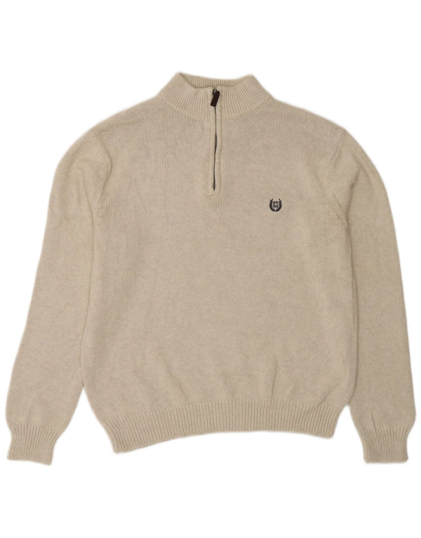 Chaps Mens Zip Neck Jumper Sweater Large Beige Cotton