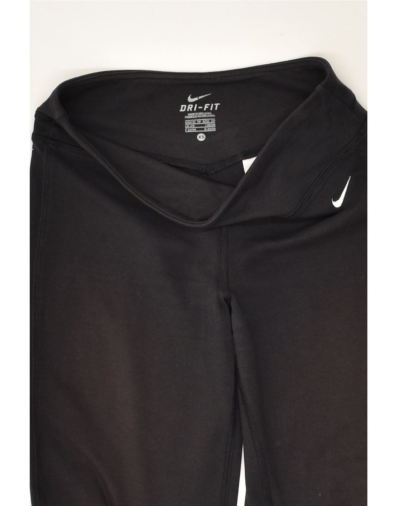 NIKE Womens Dri Fit Capri Tracksuit Trousers UK 4/6 XS Black Cotton | Vintage Nike | Thrift | Second-Hand Nike | Used Clothing | Messina Hembry 