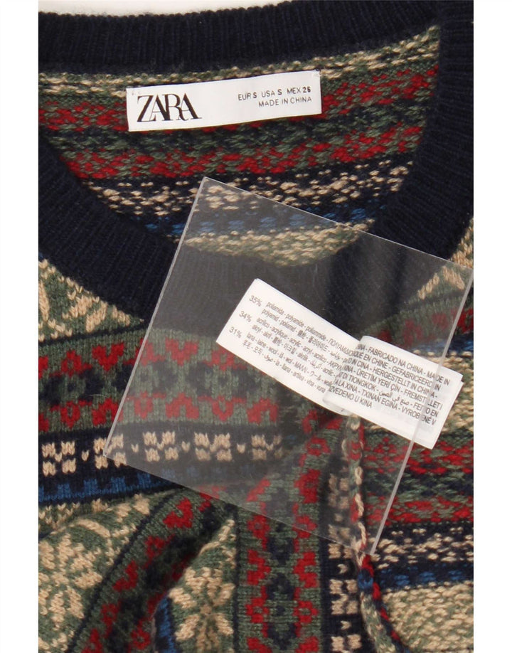 Zara Womens Cardigan Sweater UK 10 Small Multicoloured Fair Isle Polyamide