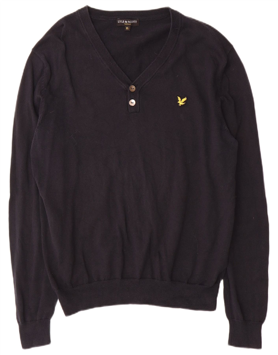 Lyle & Scott Mens V-Neck Jumper Sweater XL Navy Blue Cotton