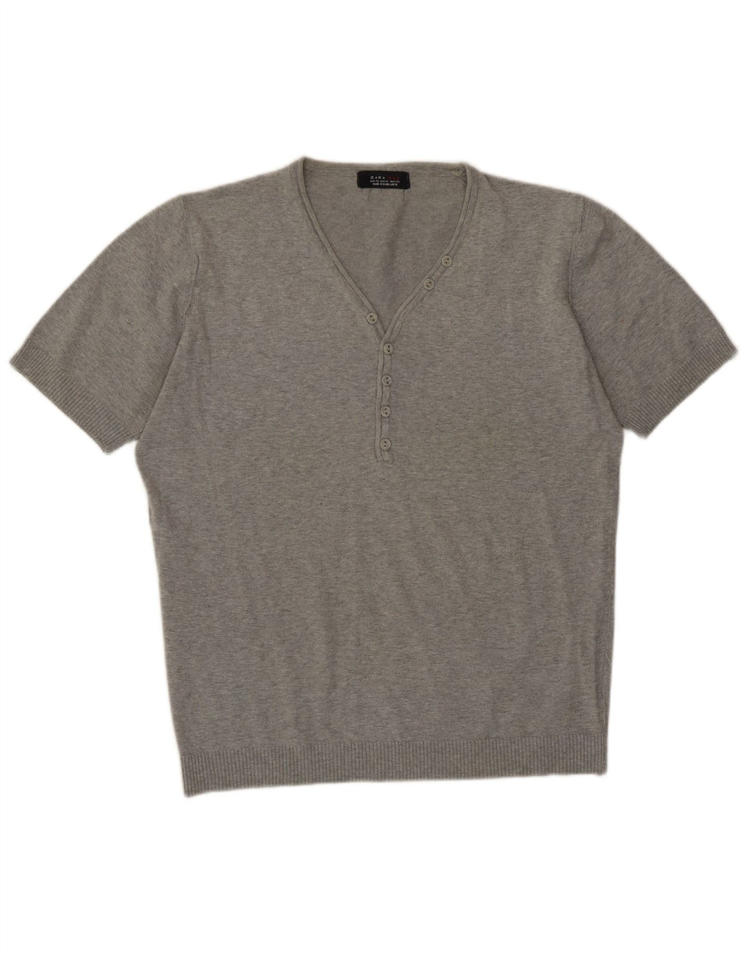 Zara Mens Short Sleeve V-Neck Jumper Sweater XL Grey