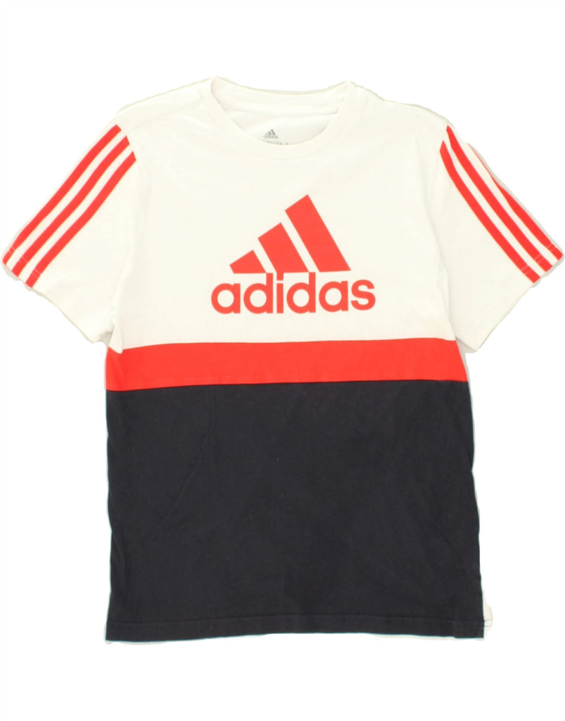 ADIDAS Boys Graphic T-Shirt Top 13-14 Years White Colourblock Cotton | Vintage Adidas | Thrift | Second-Hand Adidas | Used Clothing | Messina Hembry 