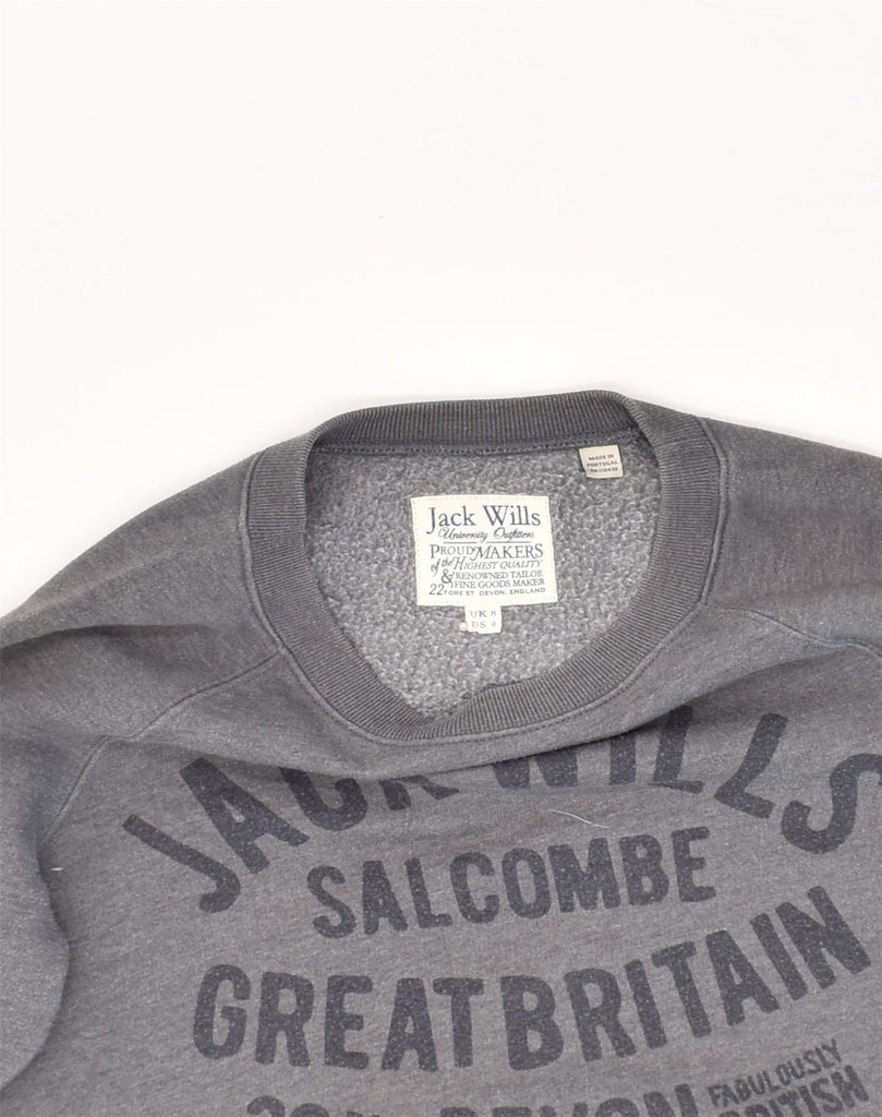 JACK WILLS Womens Graphic Sweatshirt Jumper UK 8 Small  Grey Cotton | Vintage Jack Wills | Thrift | Second-Hand Jack Wills | Used Clothing | Messina Hembry 