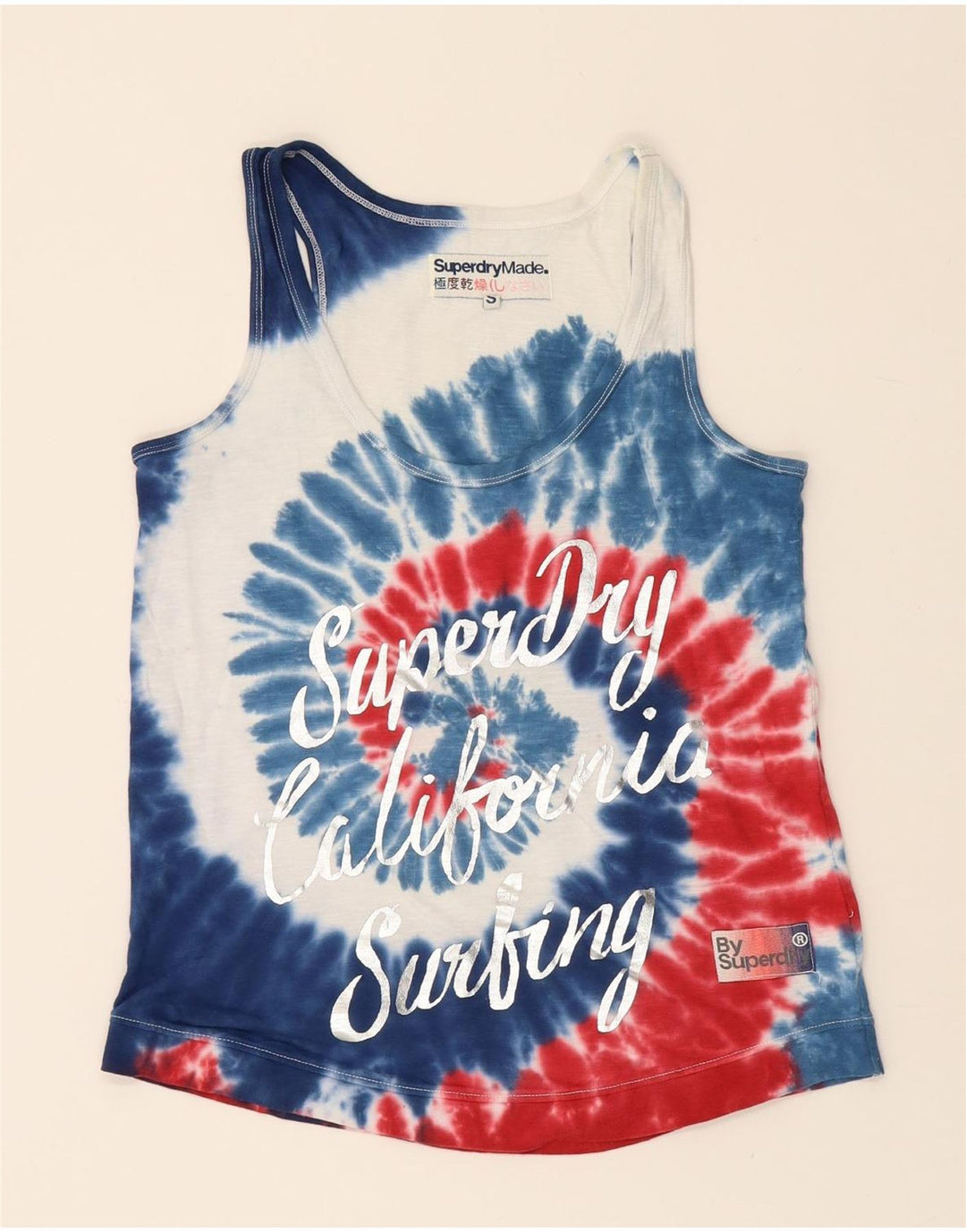 SUPERDRY Womens Graphic Vest Top UK 10 Small Multicoloured Tie Dye Cotton Vintage Superdry and Second-Hand Superdry from Messina Hembry 