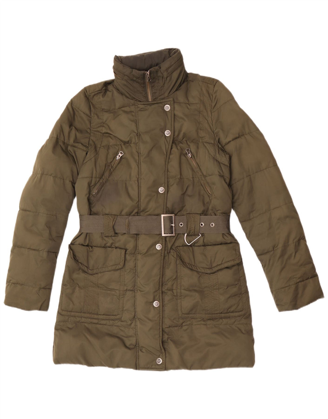 Marlboro Classics Womens Hooded Padded Coat EU 38 Medium Khaki Polyester
