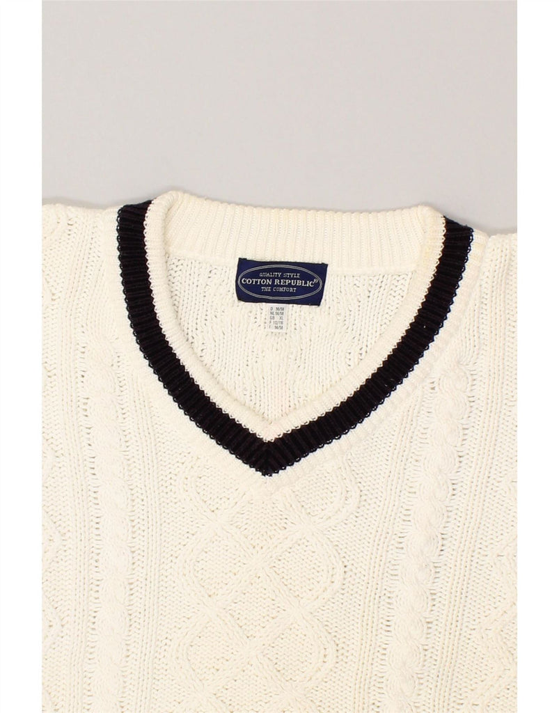 COTTON REPUBLIC Mens Oversized V-Neck Jumper Sweater XL White Cotton Vintage Cotton Republic and Second-Hand Cotton Republic from Messina Hembry 