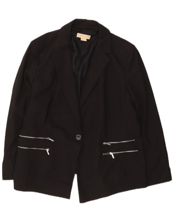 Michael Kors Womens 1 Button Blazer Jacket US 22 3XL Black Polyester Modern