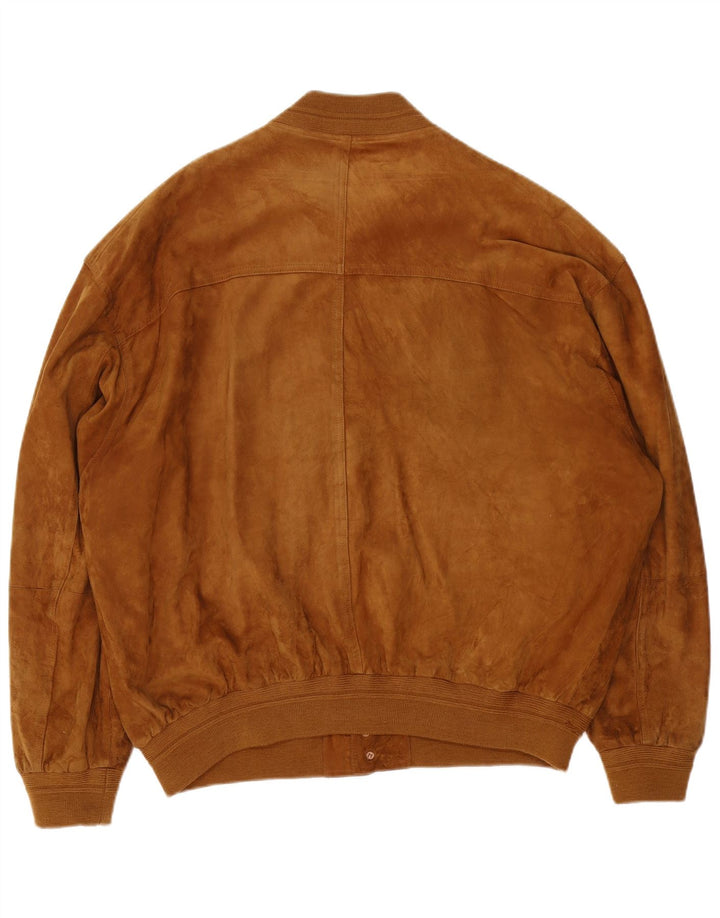James Dillon Mens Suede Bomber Jacket UK 44 2XL Brown Leather