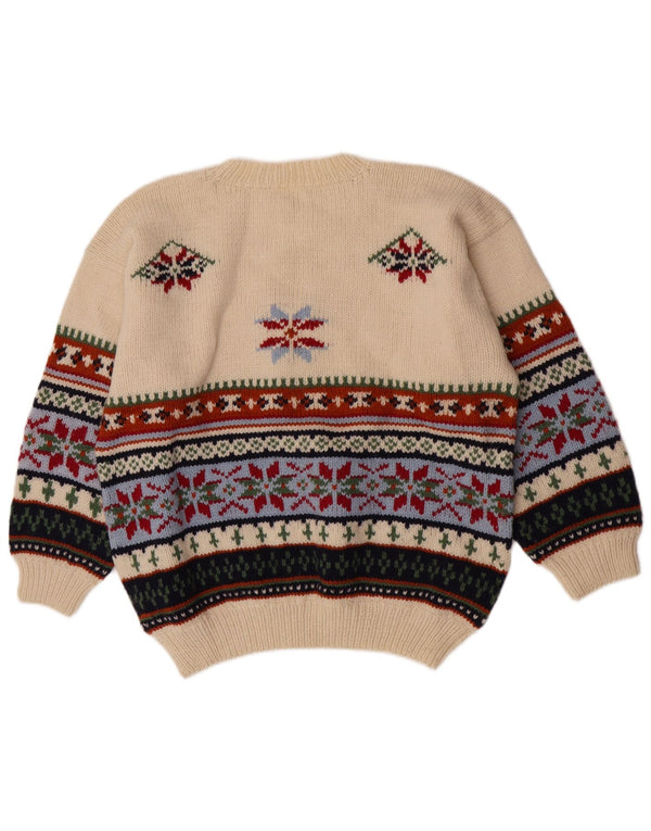 Vintage Womens Crew Neck Jumper Sweater UK 18 XL Off White Fair Isle Wool