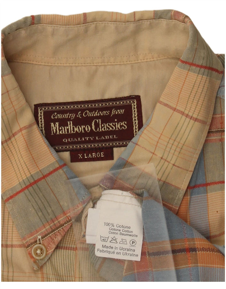 Marlboro Classics Mens Short Sleeve Shirt XL Beige Check Cotton