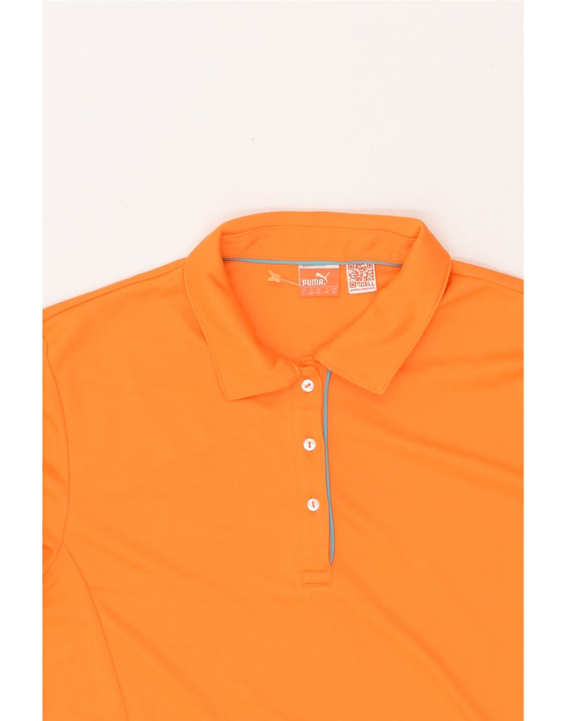 PUMA Womens Graphic Polo Shirt UK 14 Large Orange | Vintage Puma | Thrift | Second-Hand Puma | Used Clothing | Messina Hembry 