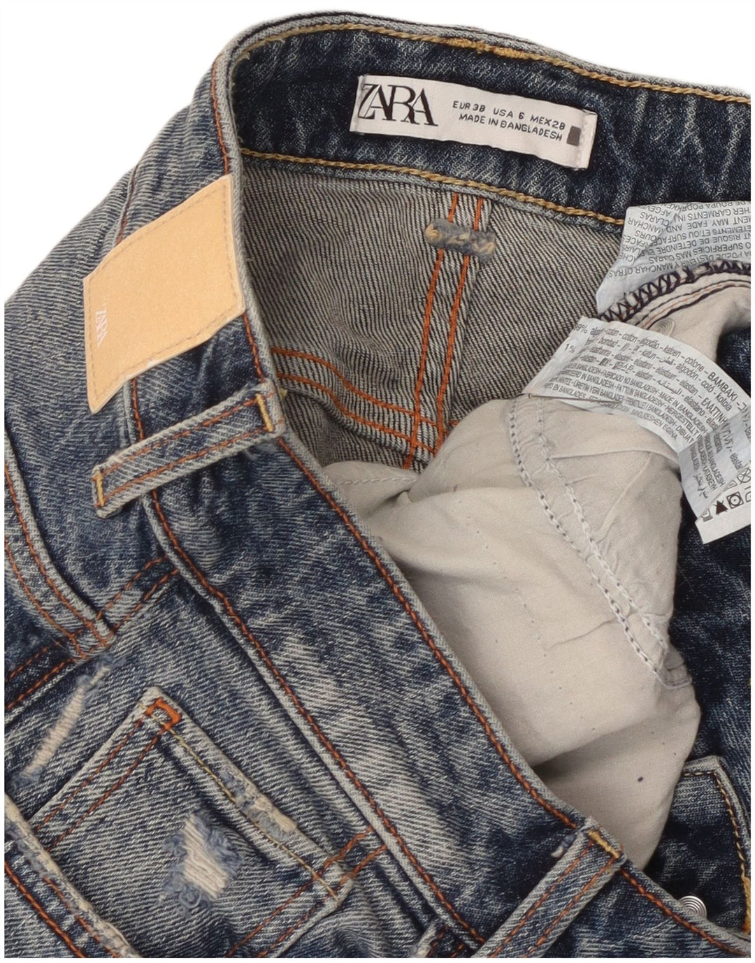 Zara Womens Distressed Straight Jeans EU 38 Small W30 L28 Blue Cotton