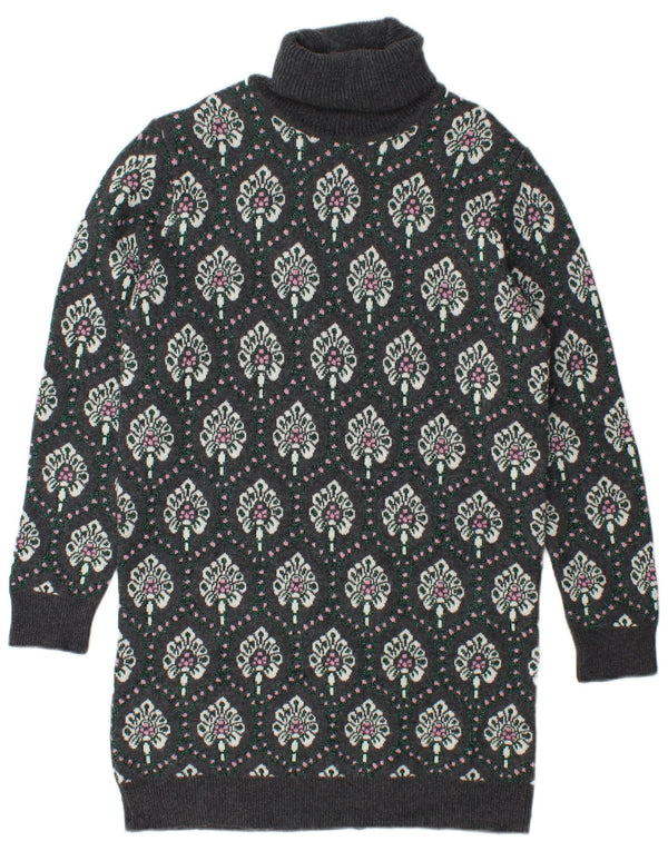 Blumarine Womens Oversized Jumper Dress UK 8 Small Grey Floral Wool