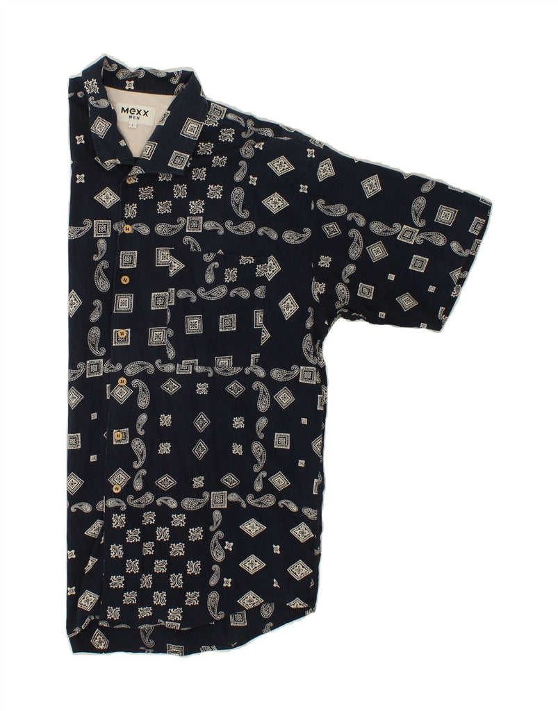 MEXX Mens Abstract Pattern Short Sleeve Shirt Large Navy Blue Vintage Mexx and Second-Hand Mexx from Messina Hembry 