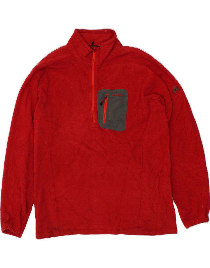 EDDIE BAUER Mens Zip Neck Fleece Jumper XL Red Polyester Vintage Eddie Bauer and Second-Hand Eddie Bauer from Messina Hembry 