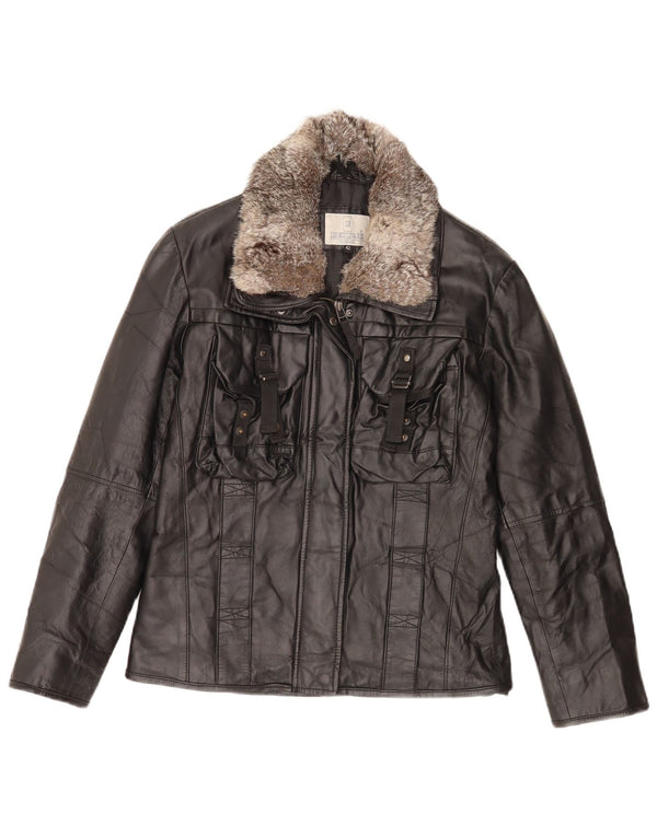 Lesboulevards Womens Leather Jacket IT 42 Medium Black Leather
